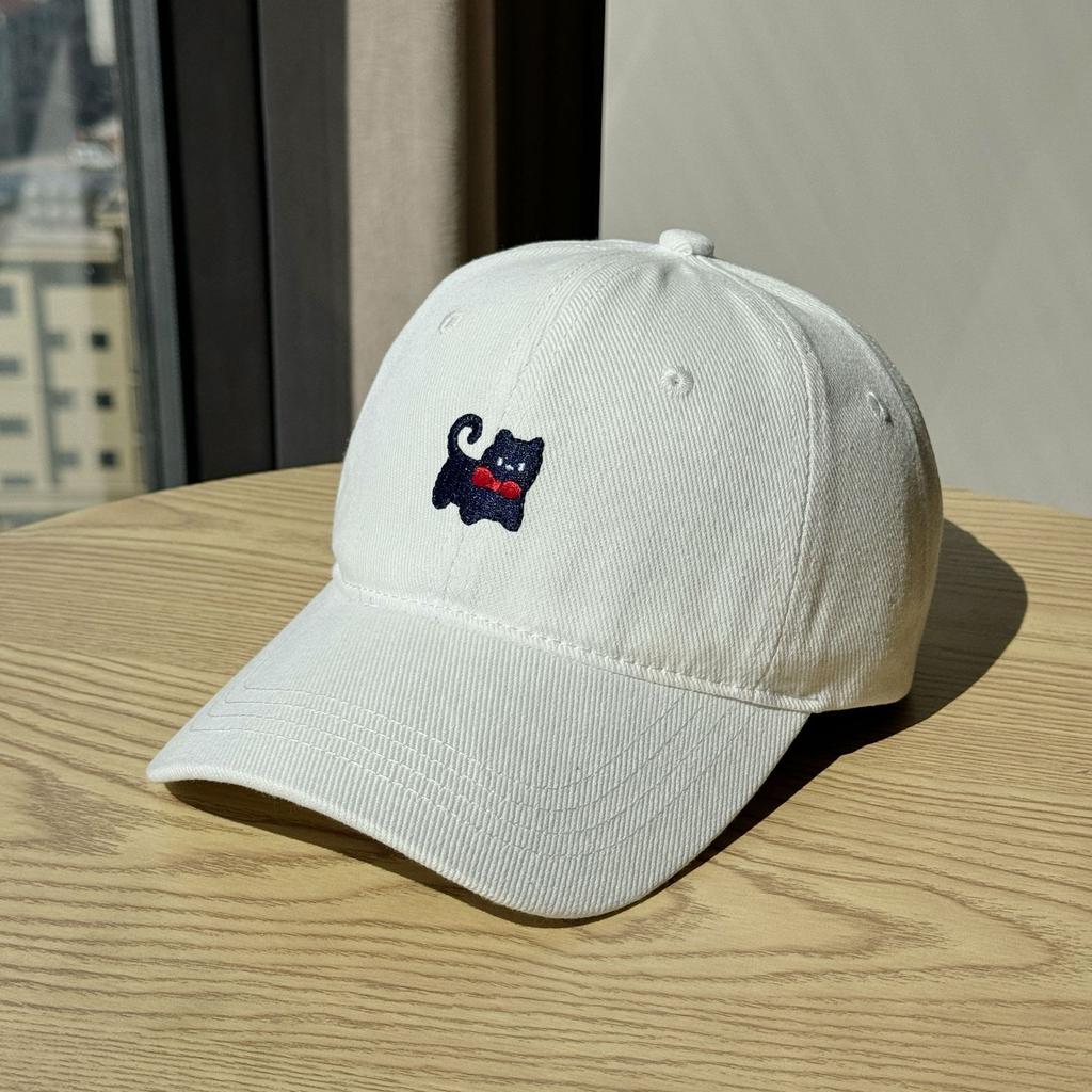 Embroidered Kitten Embroidered Baseball Cap for Women Autumn and Winter Korean Version Small Face Big Head Circumference Peaked Cap for Men