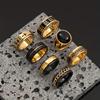 Stainless Steel Casting Natural Stone Ring Seven-piece Set Rotatable Black Oil Ring Men's Jewelry Set