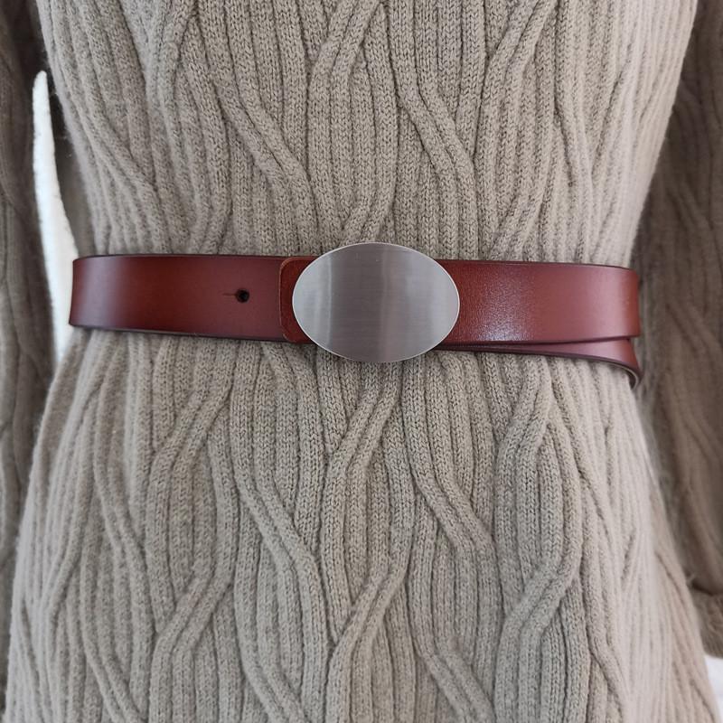 Fashion Leather Womens Belt Square Buckle Two Layer Cowhide Summer Casual Looks