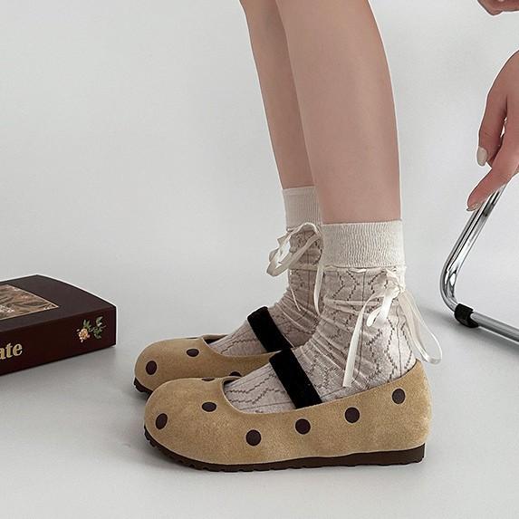 Cute polka dot Mary Jane single shoes women's summer new one-pedal flat-bottomed comfortable casual single shoes