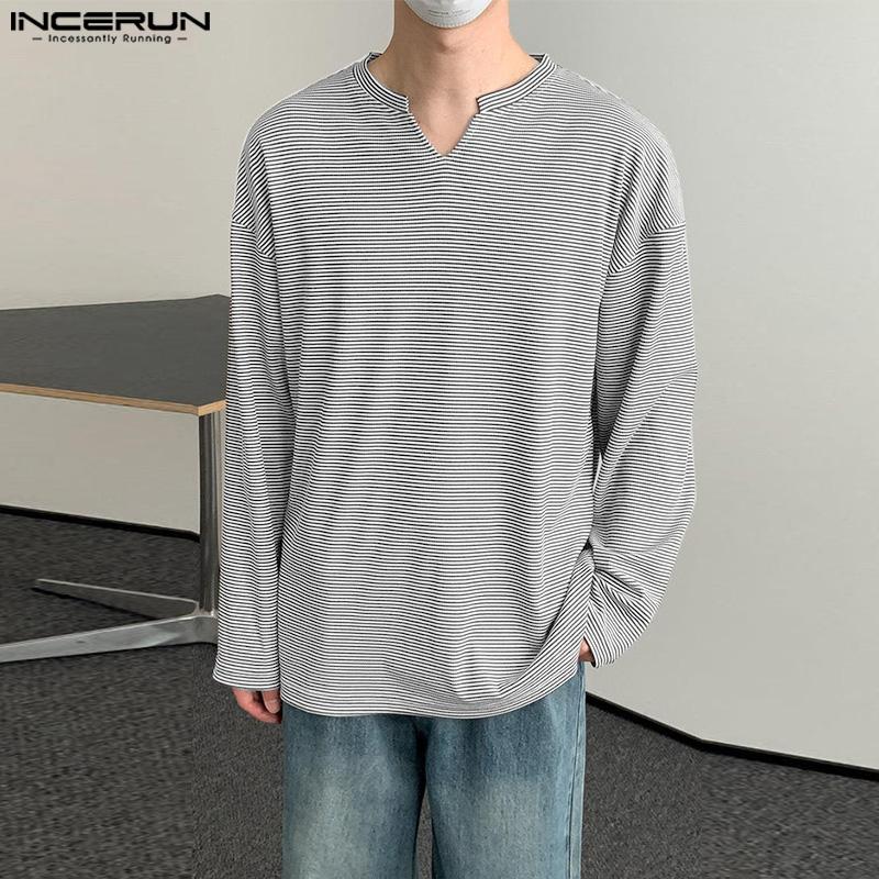 INCERUN Men Stand Neck Long Sleeve Texture Striped Casual Pullover Tops