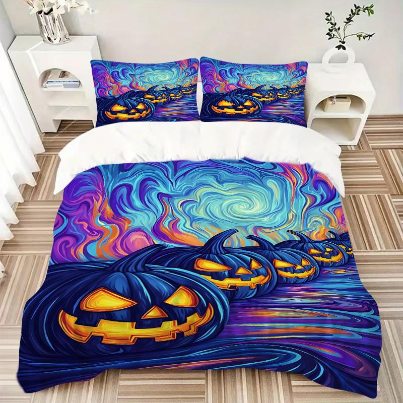 3pcs Halloween Pumpkins Bedding Set - 1 Duvet Cover + 2 Pillowcases(Core Not Included), Machine Washable Polyester yy251216170