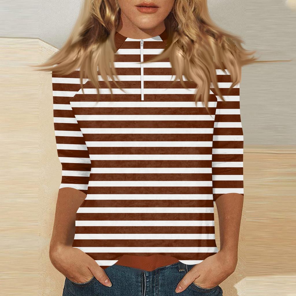Women's Mock Neck, Zip,up, Color, 3/4 Sleeve Top