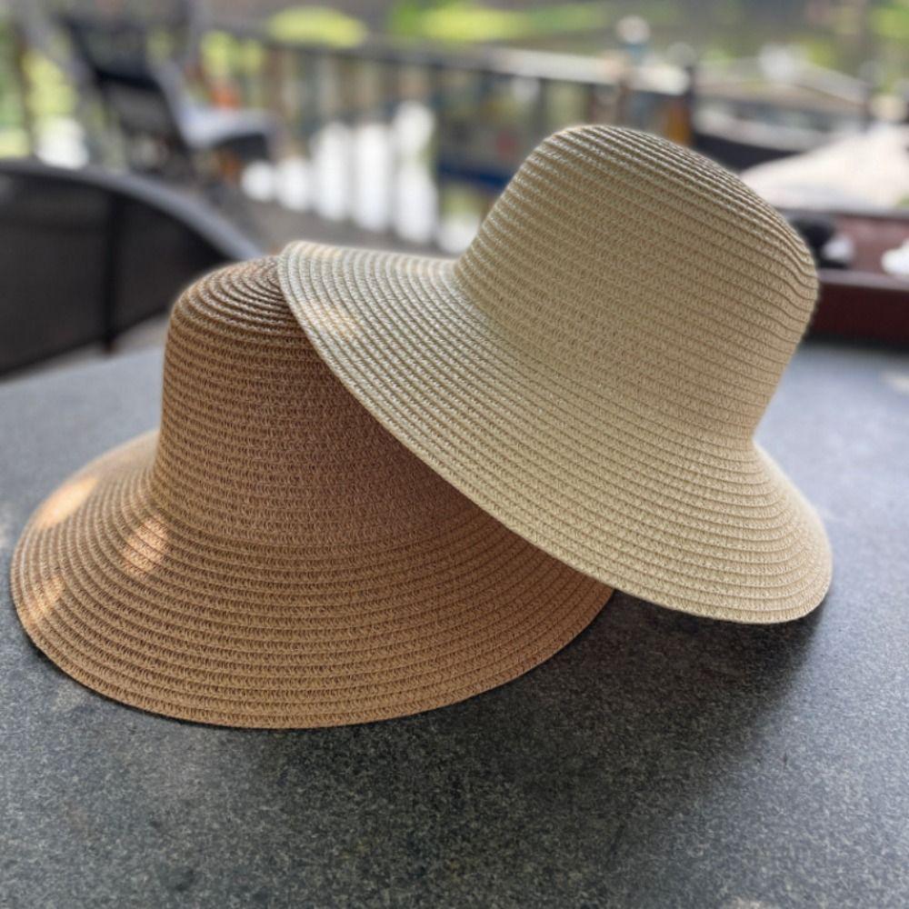 

Sun Visor Children Straw Hat Weave Straw Cap Sunscreen Cap Simple Lafite Straw Hat Holiday beige-Adult