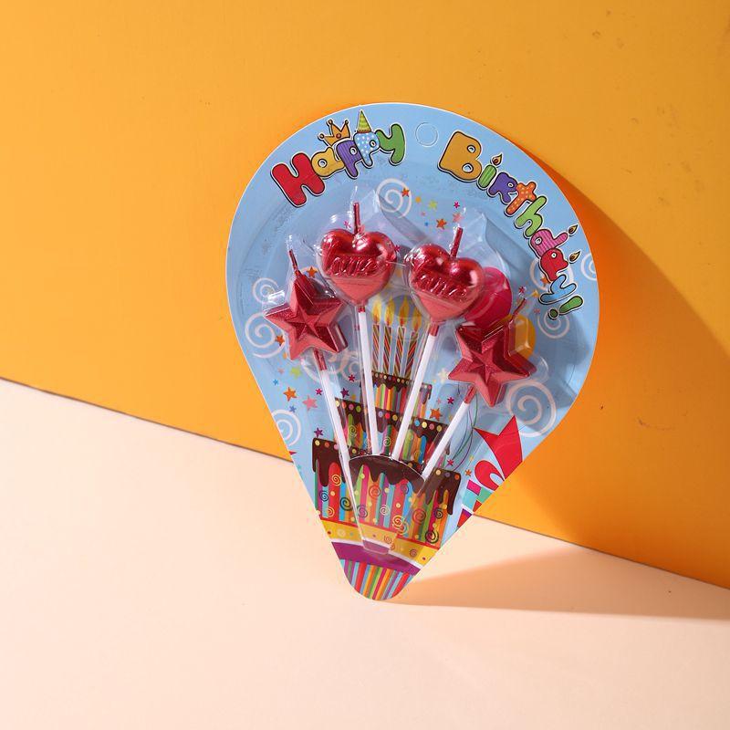 Diamond Love Heart Five-pointed Star Birthday Candle Plated Gold Star Heart Shaped Romantic Baking Cake Decoration Plugin