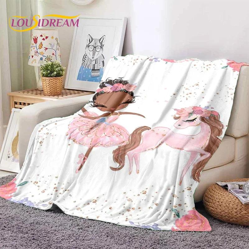 Cute Ballet Girl Ballerina Fairy Cartoon Soft Flannel Blanket for Bed Bedroom Sofa Picnic,Throw Blanket for Outdoor Leisure Gift