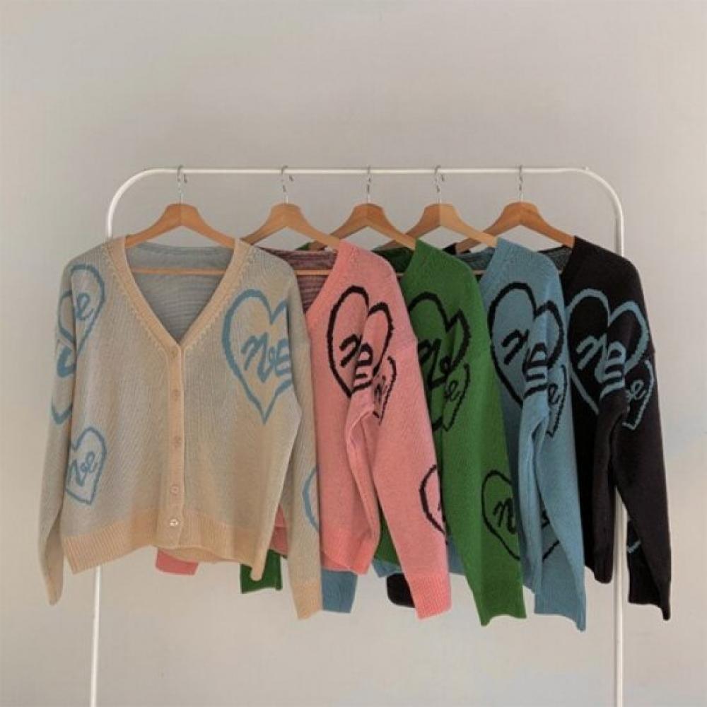 New ArriVals Open Run Women Cardigan Heart V Neck Semi Loose Fit Spring Knit