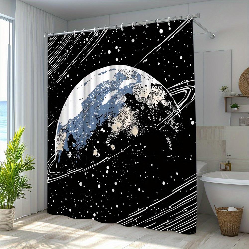 1pc for Galaxy Shower Curtain with Space Scene Earth Pattern Creative Starry Sky Design Bathroom Decor Polyester Fabric Includes