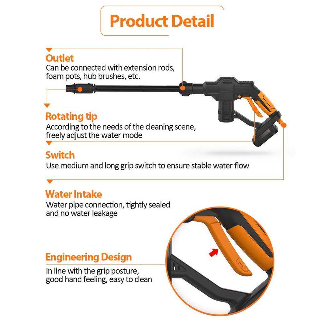 70Bar 20V Lithium Battery 1000W Rechargeable High Pressure Car Washer Wireless Water Spray Guns  Cleaning Guns Handheld Cleaner