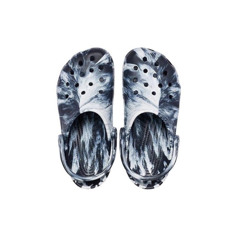Crocs Classic Clog EVA Fashion Comfort Beach Sandals Marble Pattern Outdoor Breathable Clogs Unisex Black White 206867-103
