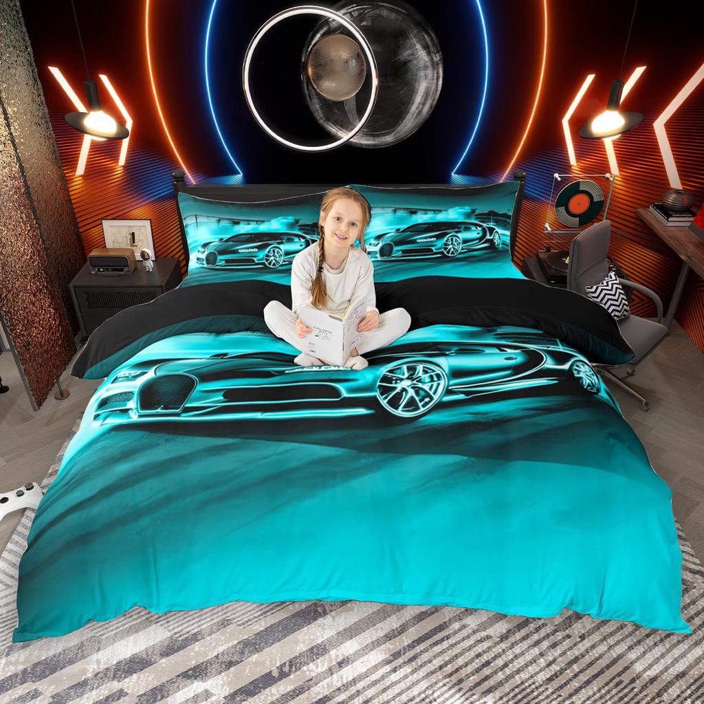 Homewish Speed Racing Car Duvet Cover Set for Boys 2pcs/3pcs, Cool Sports Car Bedding Set, Extreme Sport Themed Comforter Cover