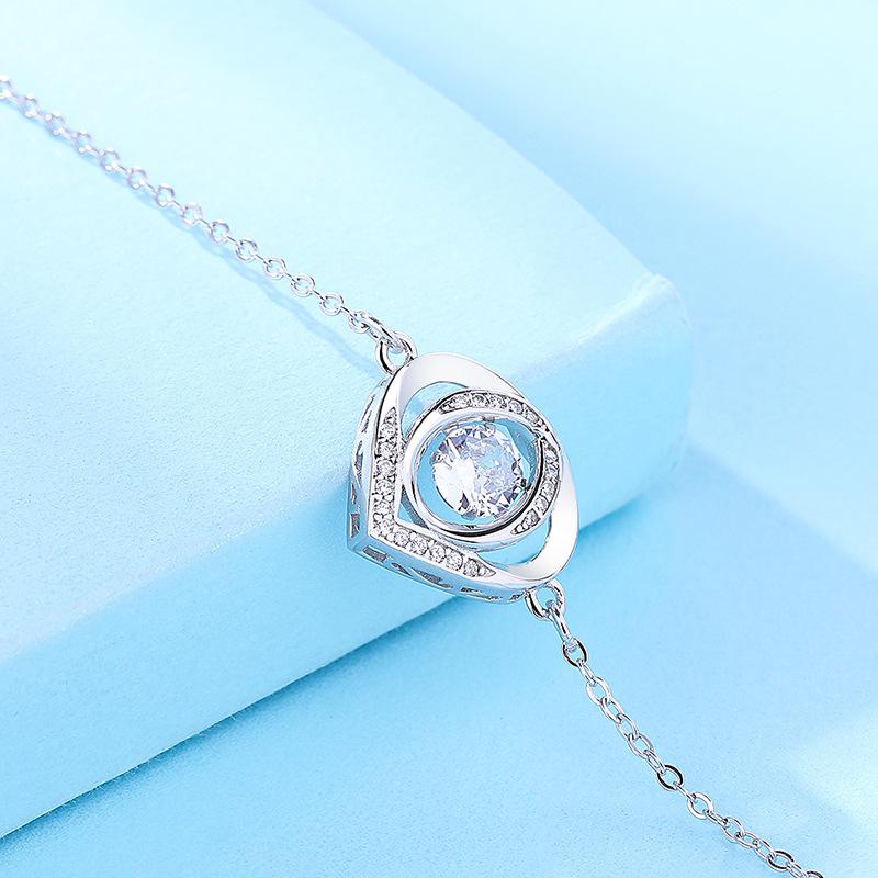 

Браслет из стерлингового серебра с синим бьющимся сердцем, кулоном в виде любви, бриллиантами, простыми ювелирными изделиями из стерлингового серебра 925 Silver