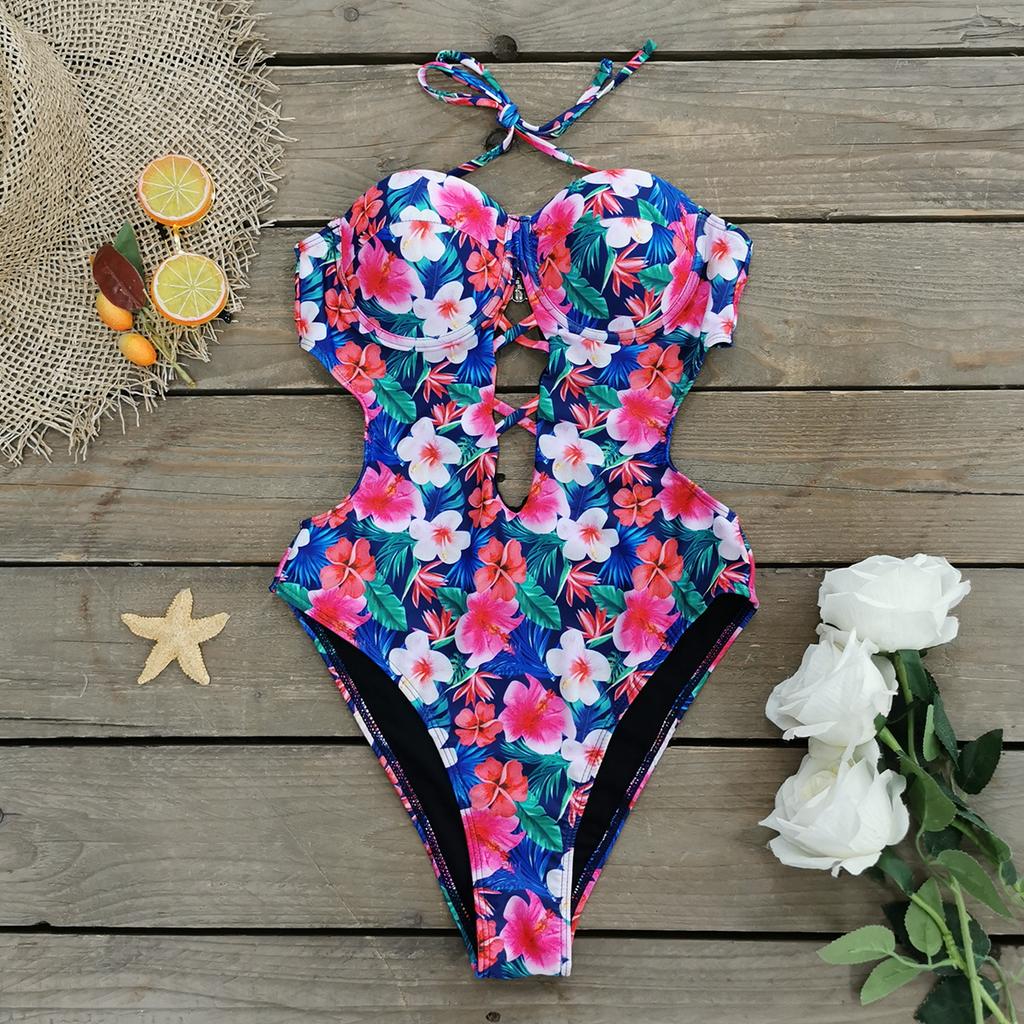 New Sexy One Piece Swimsuit Women Swimwear Cut Out Bathing Suit Summer Push Up Monokini Print Swim Suit  Beach Wear Female