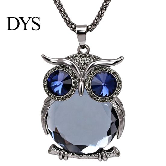 Langlebige glänzende Legierungskette mit Faux-Kristall-Eulenanhänger Halskette für Damen, Lange blaue Pullover-Kette mit Strassstein-Accessoire, Modeschmuck für den täglichen Gebrauch