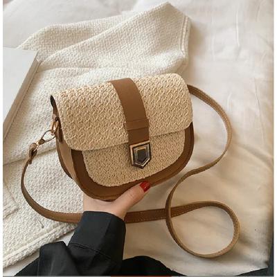 Bolsa de palha trançada feminina 2025 nova moda simples pequena bolsa de ombro único bolsa mensageiro estilo estrangeiro bolsa de sela