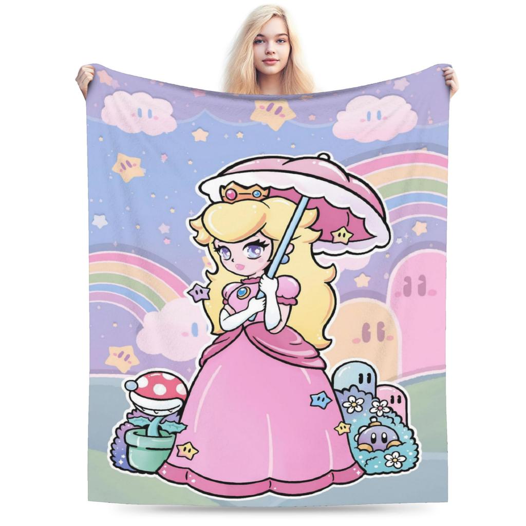 Princess Peach Star Fleece Throw Blanket Super Marioo Blanket for Home Office Super Warm Bed Rug