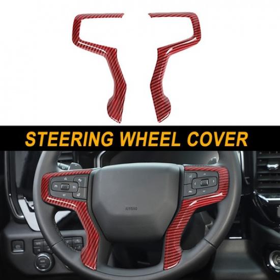 Interior Steering Wheel Cover Trim For Chevrolet Silverado 1500 19+ Red Carbon
