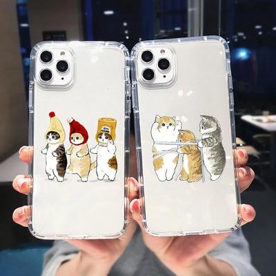 Cute Cat Funny Cartoon Phone Case For iPhone 11 12 14 13 Pro Max XR XS X 8 7 Plus Cute Animal Pattern Clear Soft Cover Shell