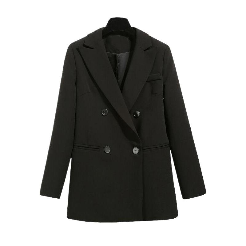 Chic 2025 Women's Loose Black Suit Coat - British Style, Korean-Inspired, Casual Professional Fashion
