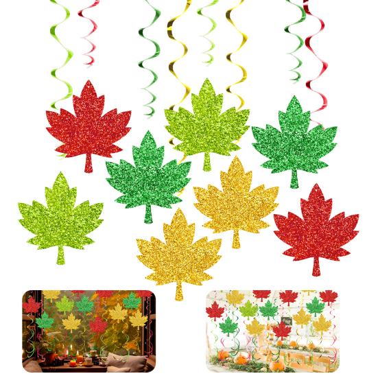 Fall Leaves Hanging Swirls Decoration Thanksgiving Maple Leaf Swirls Streamers Autumn Harvest