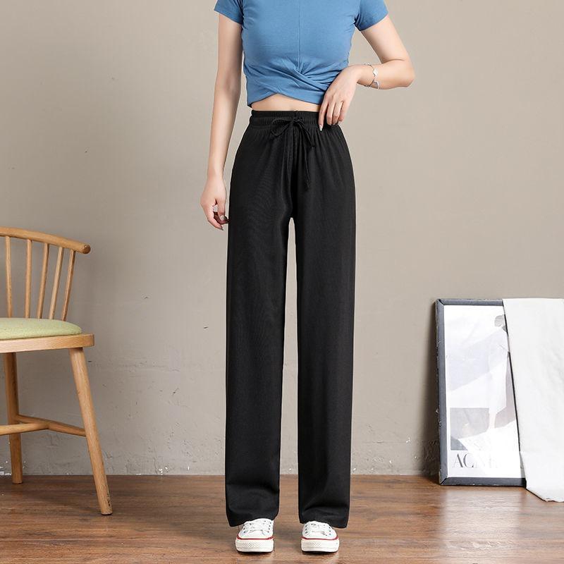 Breathable drawstring wide-leg pants summer high waist drape cool floor mopping straight pants casual thin loose sunscreen pants