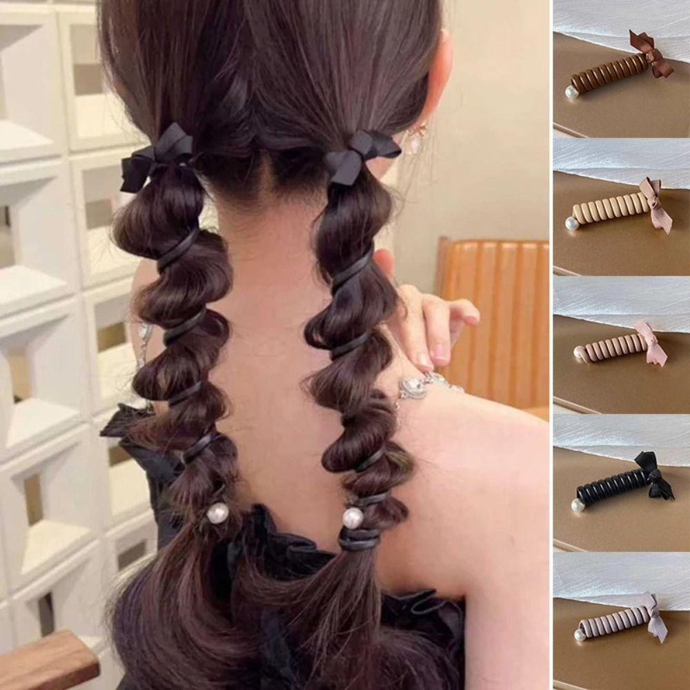 1PC Bowknot Braided Telephone Wire Hair Bands Ponytail Hair Rope Hair Weaving Artifact Elastic Band Hair Rope Hair Accessories