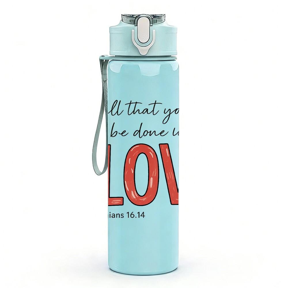 1PC V Love Quote Floral Letter 750ml Color Plastic Sports Water Bottle Leakproof Flip Straw Lid Suitable for Sports Office Home Use