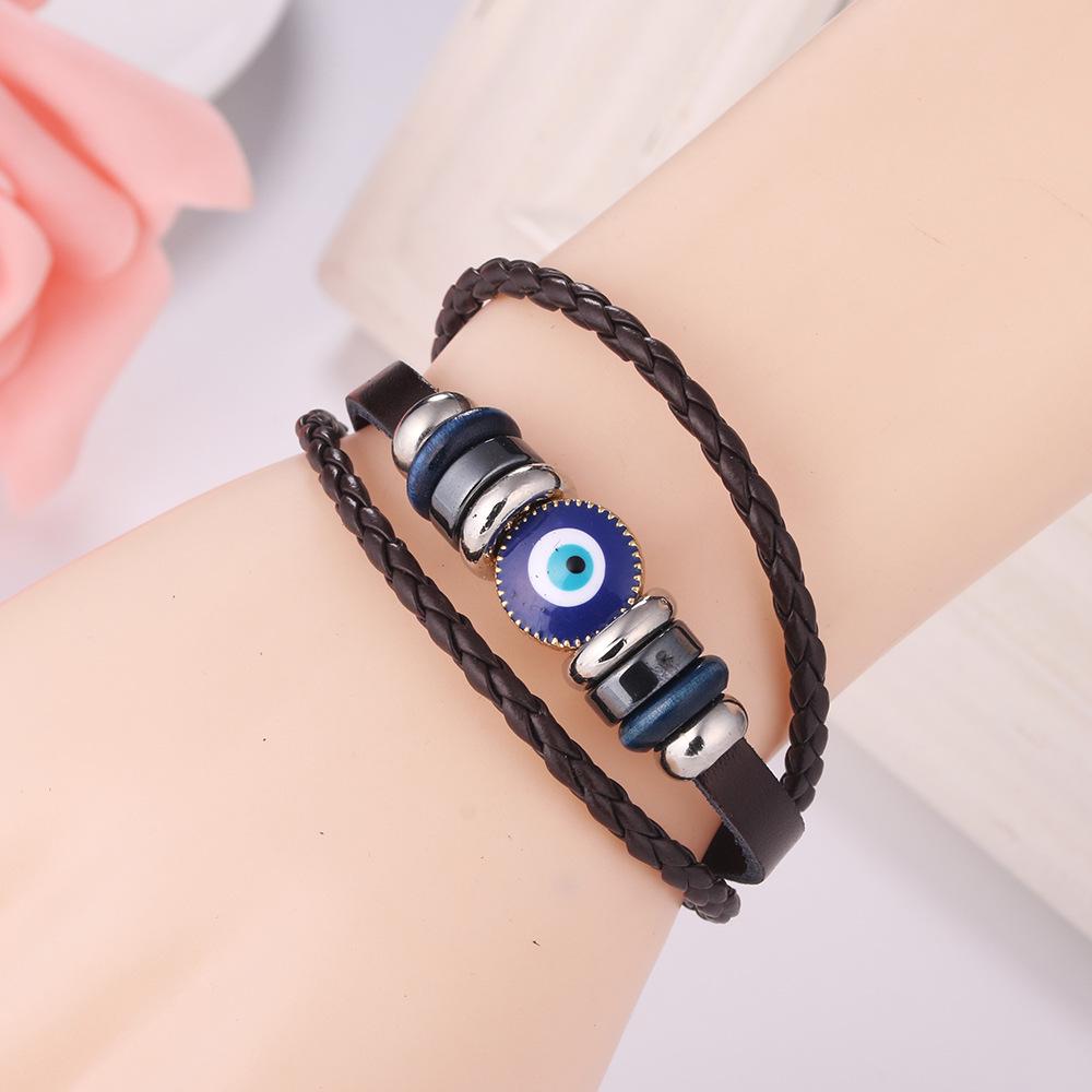 European and American Retro Oil Drip Blue Eye Cowhide Leather Bracelet
