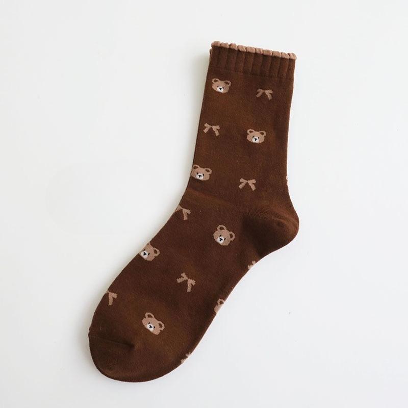 Little Bear Socks Women's Mid-calf Socks Spring and Summer Styles Cute and Trendy Cartoon Versatile and Casual Socks