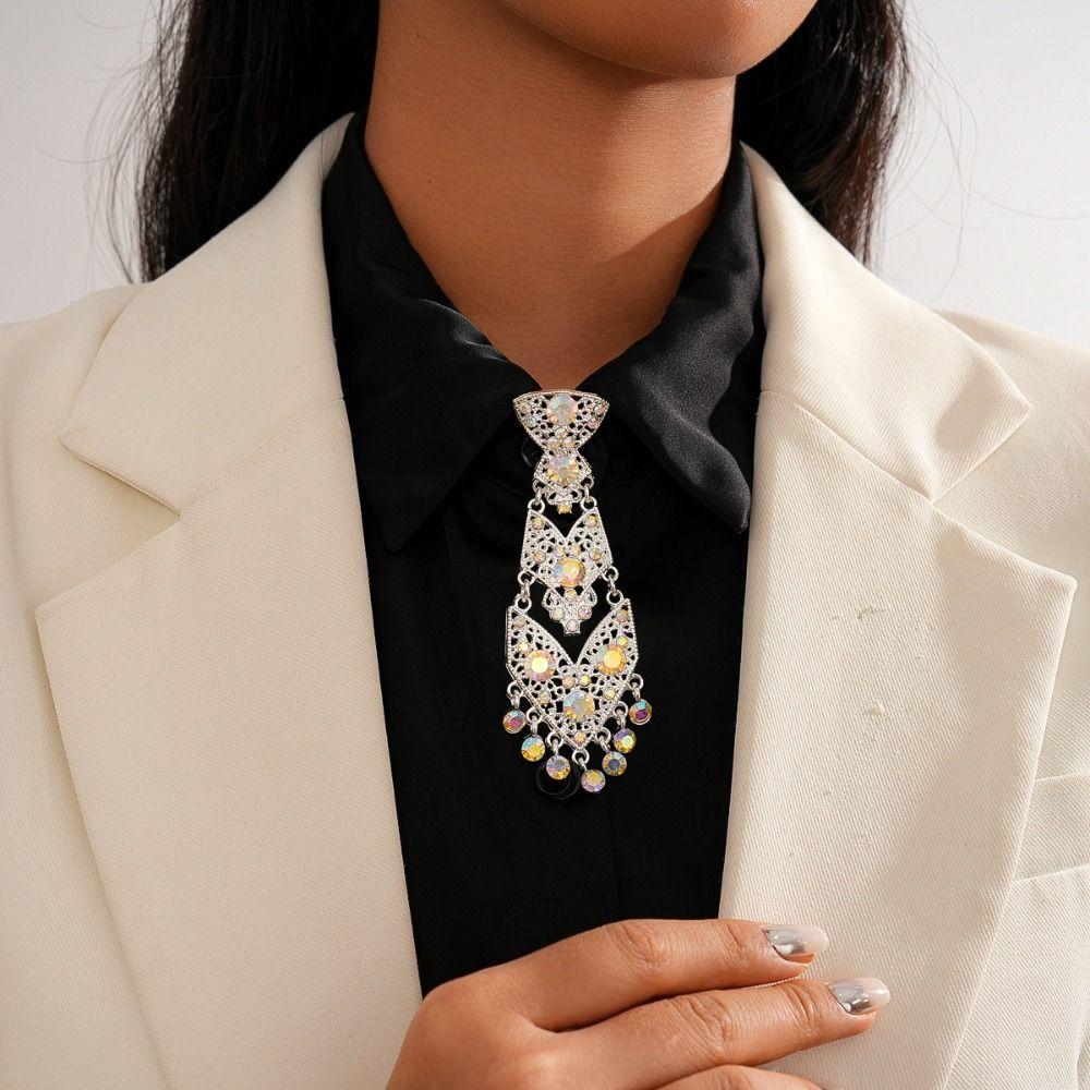 Tassel Rhinestone Necktie Adjustable Crystal Necktie Trendy Formal Business Ties  Unisex