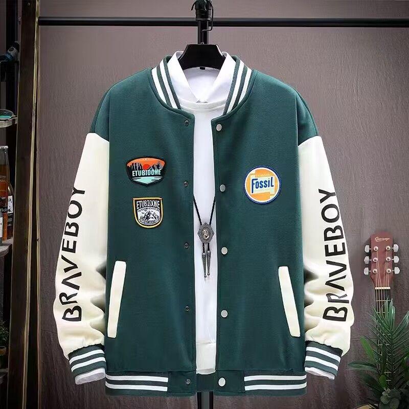 Men's Trendy Baseball Jacket - Spring & Fall, Youth Loose Fit, No Hood