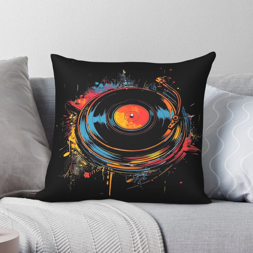 Vinyl Record Player Square Pillowcase Polyester Linen Velvet Pattern Zip Decor Car Cushion Cover