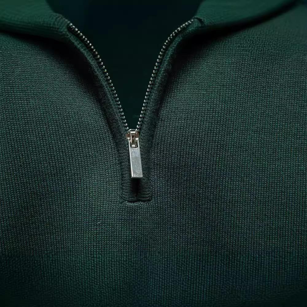 2026 Solid Color Pure Cotton Pullover with Male Standing Collar, Sliding Zipper, Form-fitting Men's Knitted Shirt Top