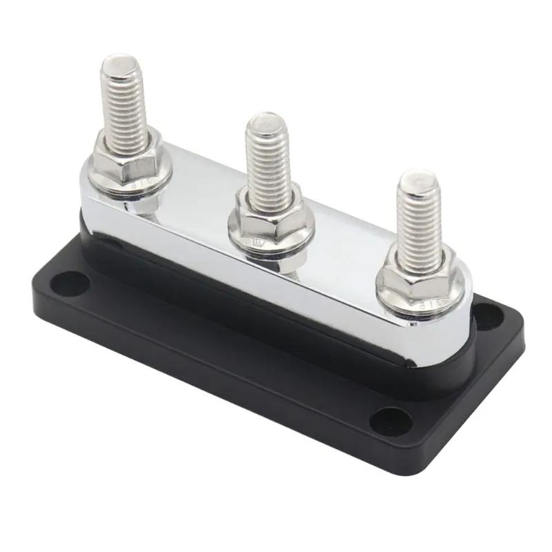 600A Bus Bar 3-Stud (3/8") M10 High Current Copper Busbar Terminal Block Battery Ground Distribution Block DC 12-48V with Cover