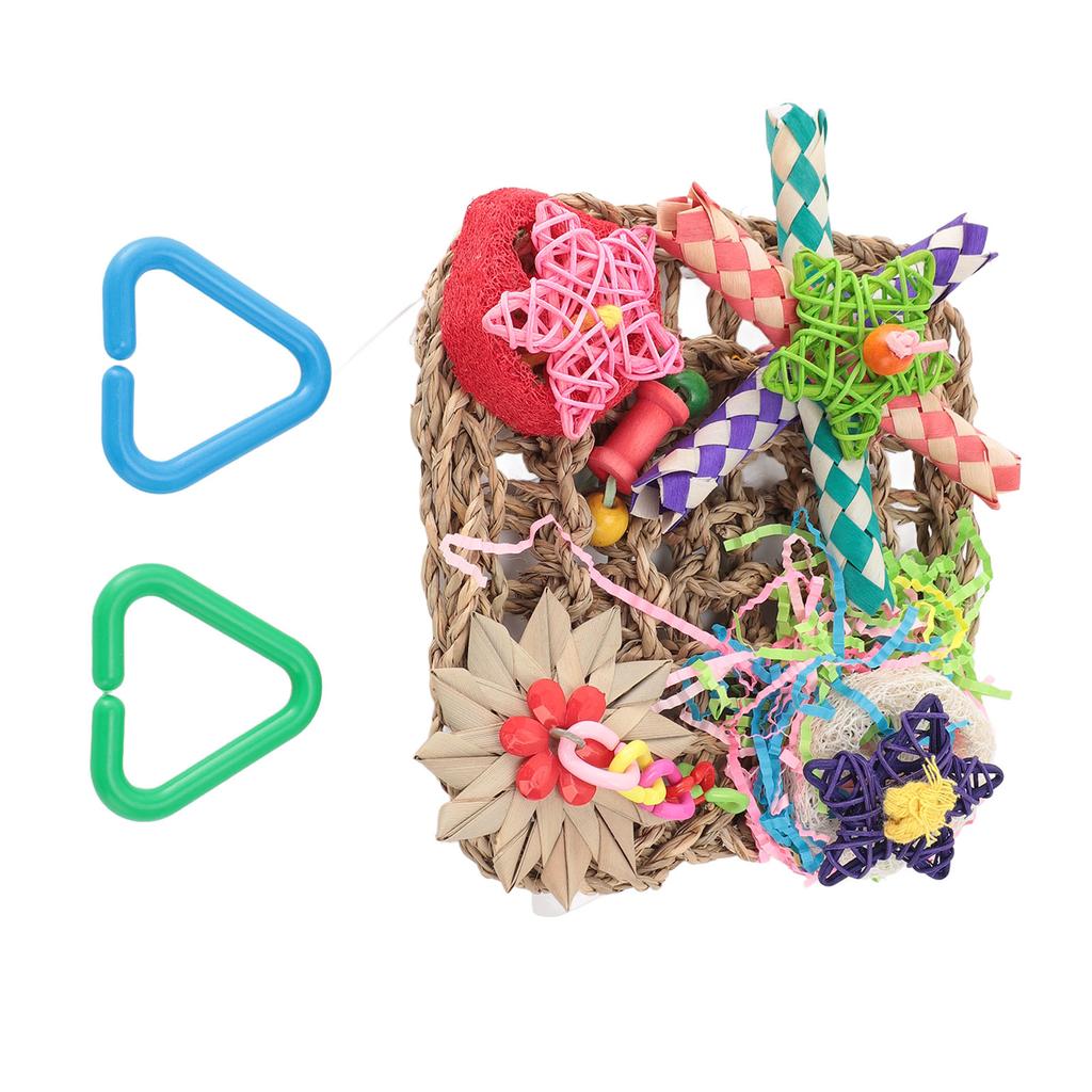 Bird Foraging Wall Toy Edible Woven Climbing Hammock Mat with Colorful Chewing Toys for Parrot