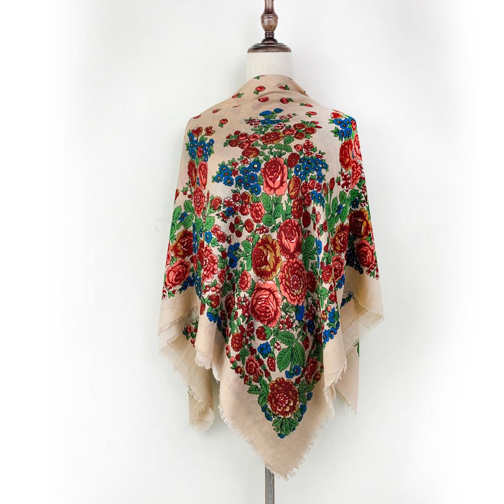 New Printed Ethnic Style Square Scarf With Breathable  Dustproof And Sunscreen Properties