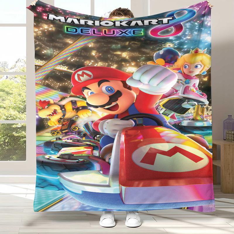 Retro M-Mario Bros Game Cartoon Flannel Blanket,Ultra Soft Warm Plush Throw for Home Bedroom Bed Sofa Cover Camping Picnic gift