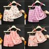 Summer Girl Shorts Pajama Set With Ice Silk Fabric For Toddler Girls