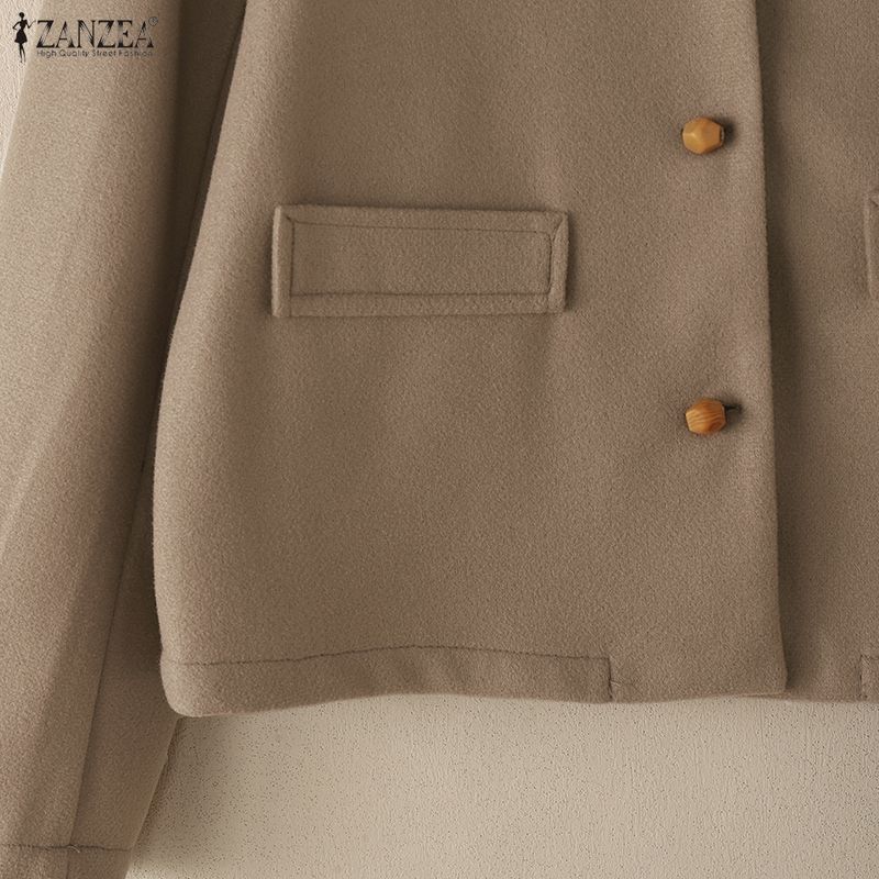 ZANZEA Women Casual Round Neck Long Sleeve Thin Woolen Jackets