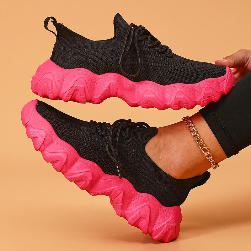 Women's Vulcanized Shoes Size 35-42 Breathable Knitted Upper Soft Sole Comfortable Walking Shoes for Outdoor Daily Use Sneakers