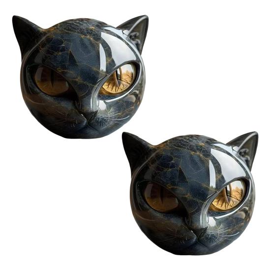 Black Cat Stone Figurine Resin Cat Head Healing Stone Marble Texture Cat Stone Keepsake Gift for Cat Lovers Women Men