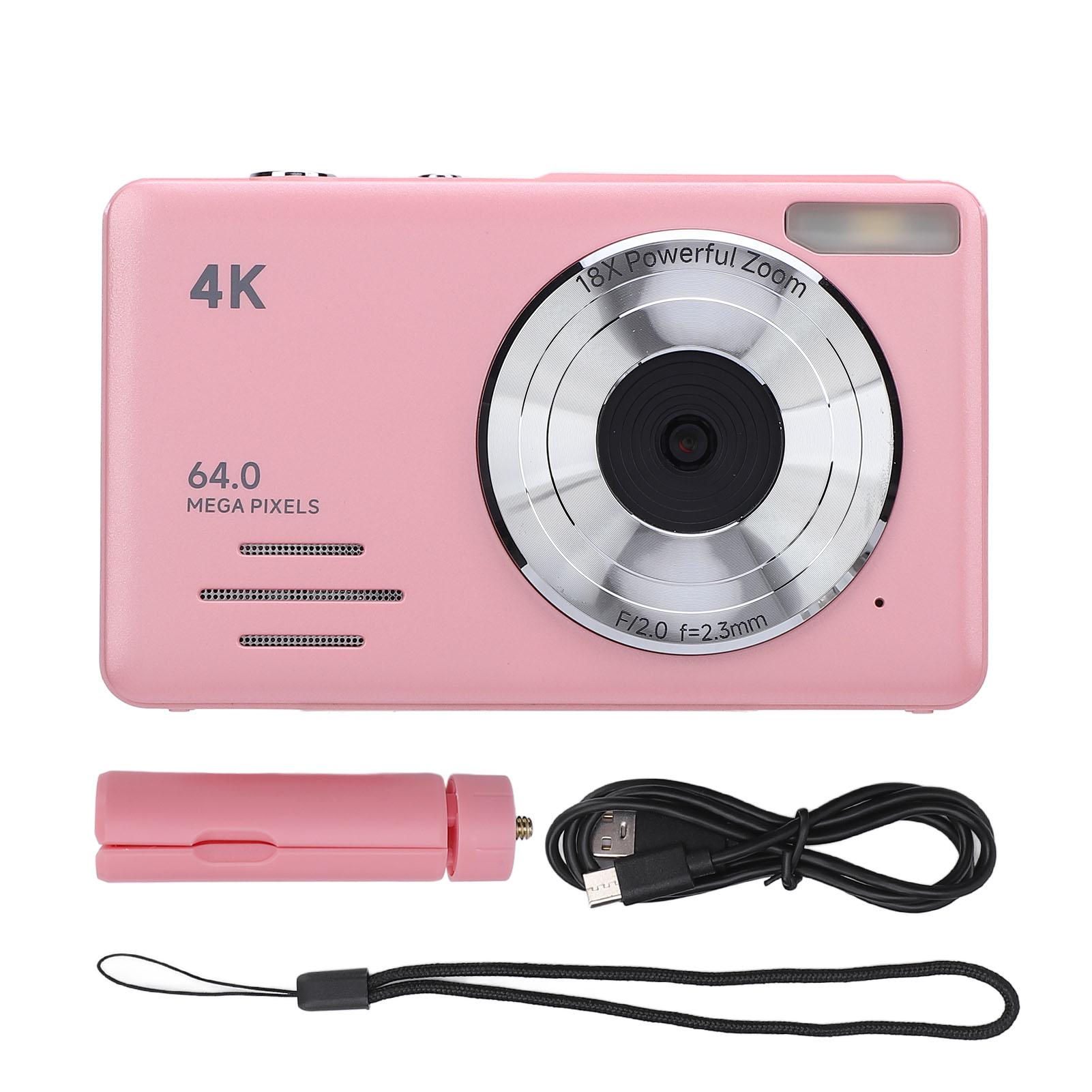 

Цифрова камера 4K 64MP із 18-кратним цифровим масштабуванням, автофокусом Компактна маленька камера Кілька фільтрів рожевий