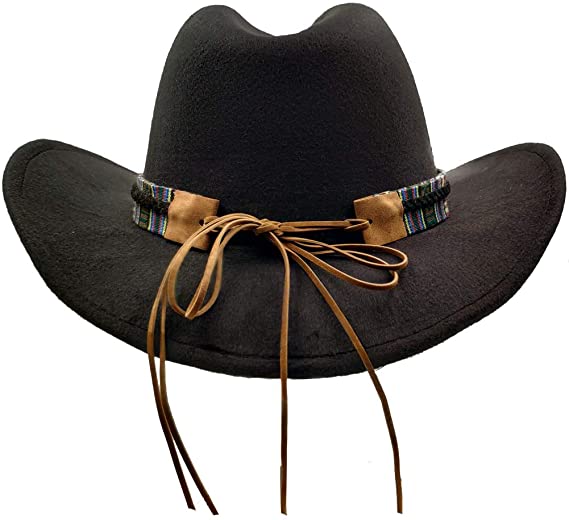 Black Soft Felt Waterproof Sweatband Traditional Wide Brim Men and Women Western Outback Cowboy Hat With Bull Head Fedora Cap