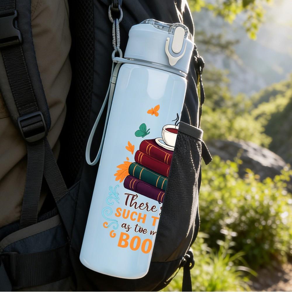 1PC She Who Loves Books Stacked Print 750ml Color Plastic Sports Water Bottle Leakproof Flip Straw Lid Suitable for Sports Office Home Use