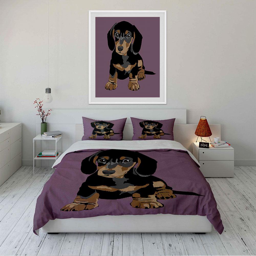 Cute Dachshund Puppy Design Bedding Duvet Cover Set Duvet Cover Pillowcases  (1*Duvet Cover 2*Pillowcases, without duvet insert)