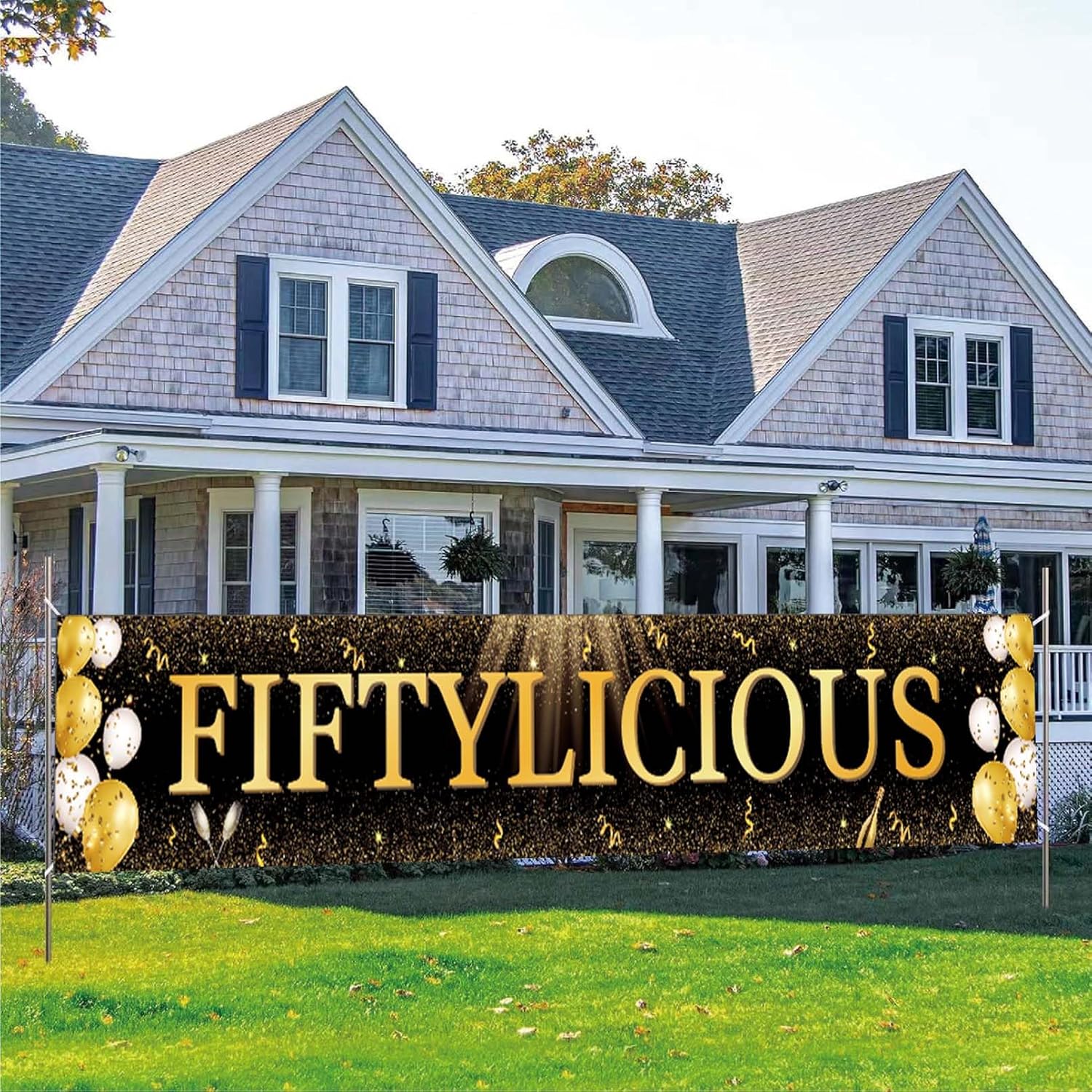 50th Birthday Decorations for Men & Women - Blue Gold 50th Birthday Yard Banner, 98x18 in – 50th Anniversary Party Supplies for Indoor & Outdoor Black Gold