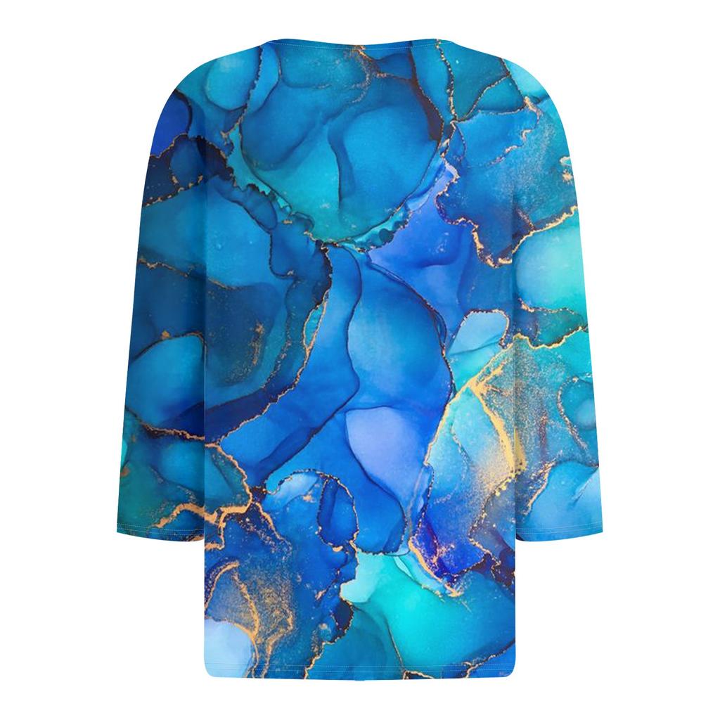 Women Summer Cotton Linen Tshirt Tops Loose Fit Blouse 3/4 Sleeve Vintage Crewneck Plus Size Clothes