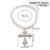 Multiple Layers Fold Wear Imitation Pearl Chain Beaded Gothic Cross Pendant Necklace  for Women Retro Punk Collar Jewelry Gifts