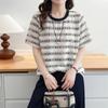 2025 Summer Women's Plus Size Jacquard Stripe Lace T-Shirt - Short Sleeve Fashion Slimming Top