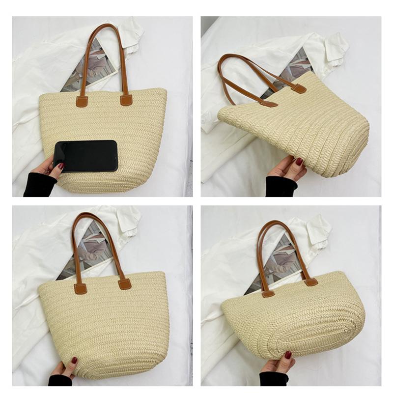 Bolsa de ombro feminina de grande capacidade, bolsa de palha trançada de verão, bolsa de mão fashion feminina de luxo, bolsa de praia, bolsa de compras de Bali